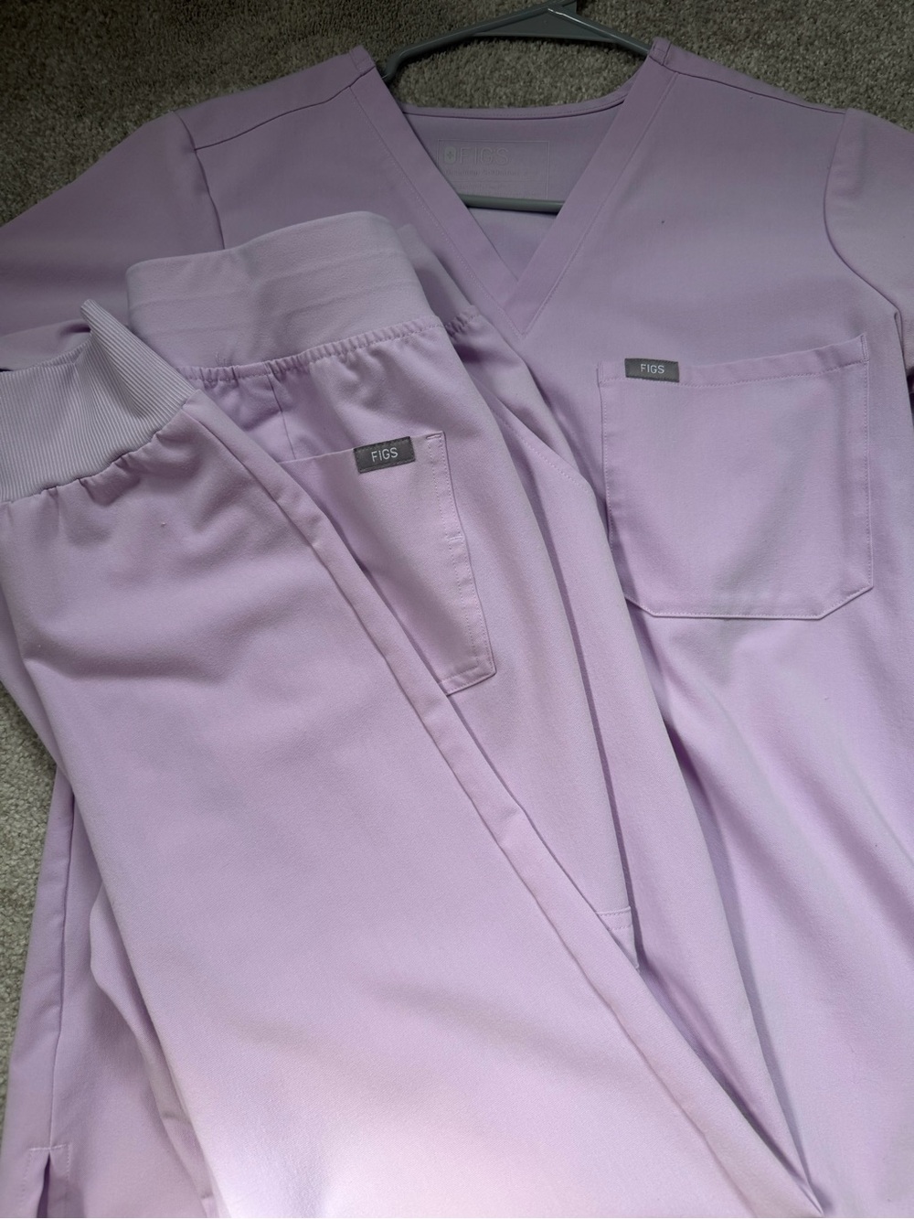 Figs Lavender Scrub Set - V-Neck Top & Jogger Pants